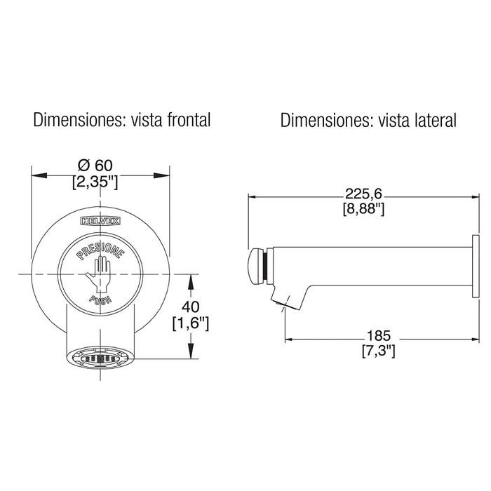 Llave para lavatorio temporizada de pared 1.9 L - TV-121  HELVEX